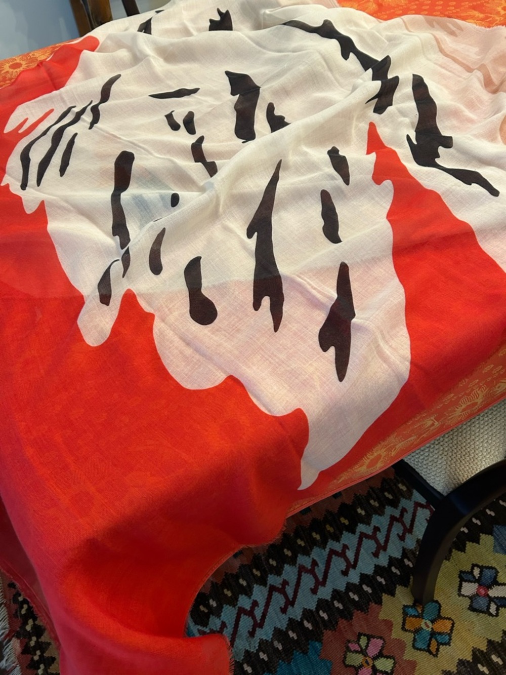 Stella McCartney Cream and Orange Floral Jacquard Scarf
